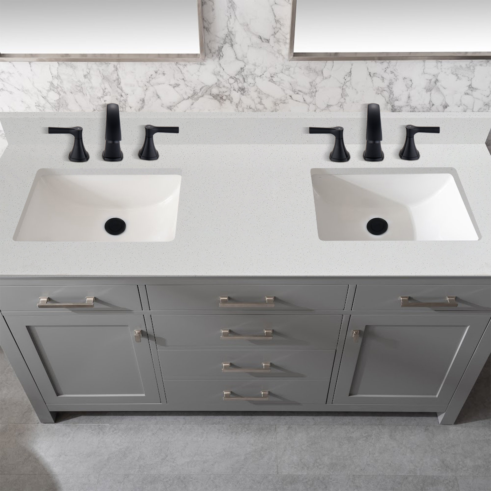 MZH Home 60'' Quartz Double Bathroom Vanity Top with Sink – For